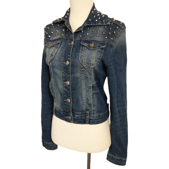 Y2K Lolita Fitted Jean Denim Jacket S Western Metal Biker Punk Grunge Stretch - Picture 7 of 16